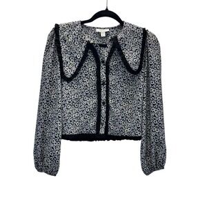 Topshop Ditzy Floral Ruffle Collar Cropped Blouse Size 2 Parisian Romantic